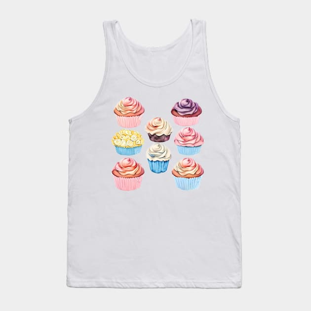 Watercolor sweet cupcakes Tank Top by BrisaArtPrints